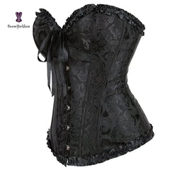 Showlu Fashion Store Lace Up Jacquard Floral Corset Lingerie Overbust Plastic Boned Bustier Sexy Outfit Waist Slimmer Plus Size body Shaping