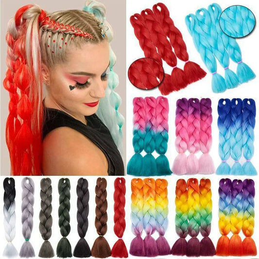Showlu Store Nation 0 Lihui 24" Synthetic Braiding Hair Ombre Braiding Hair Packs Jumbo Braid Hair For Women Wholesale DIY Hairstyle Blue Grey