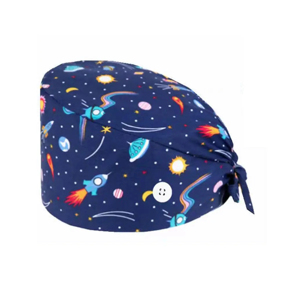 Showlu Fashion Store NEW Custom Unisex Hair Hats Adjustable Doctor Working Nurse Scrub Caps Hospital Cotton Print Cap With Button