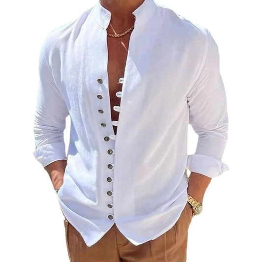 New Spring Autumn casual shirt loose Men's Solid Color Long Sleeve Shirt Button Shirts Vintage Big size - SHOWLU FASHION STORE
