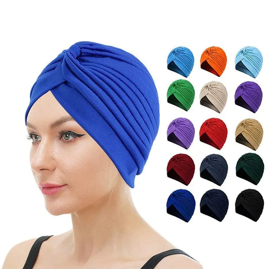 Showlu Fashion Store 0 New Stretchy Turban Cap Chemo Head Beanie Cover Twisted Pleated Headwrap Assorted Colors Hair Cover Beanie Hats for Women Girls