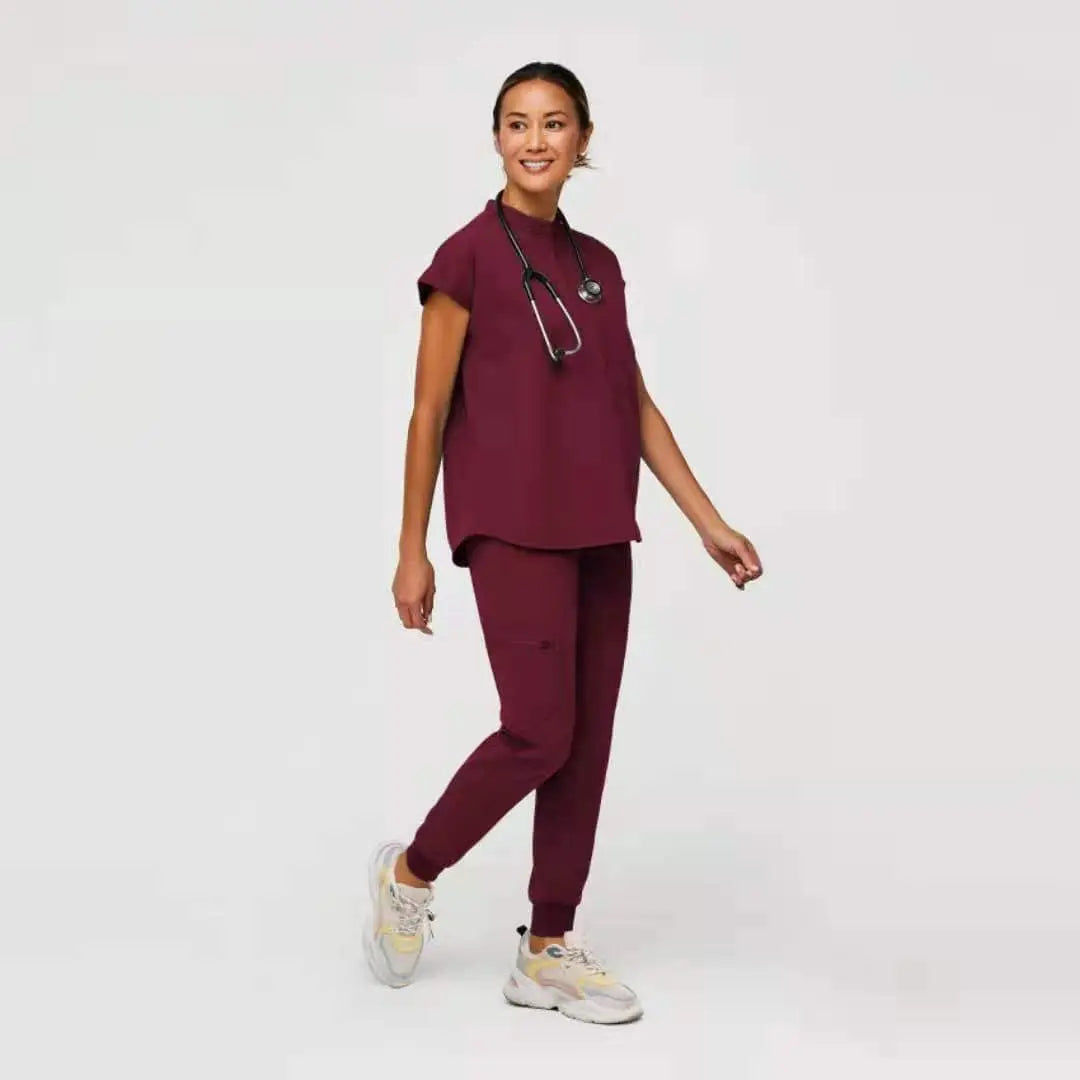 Showlu Fashion Store XL / burgundy Quick drying spandex Anti wrinkle soft Stretchy jogger dentist hospital nurse uniform medical scrubs