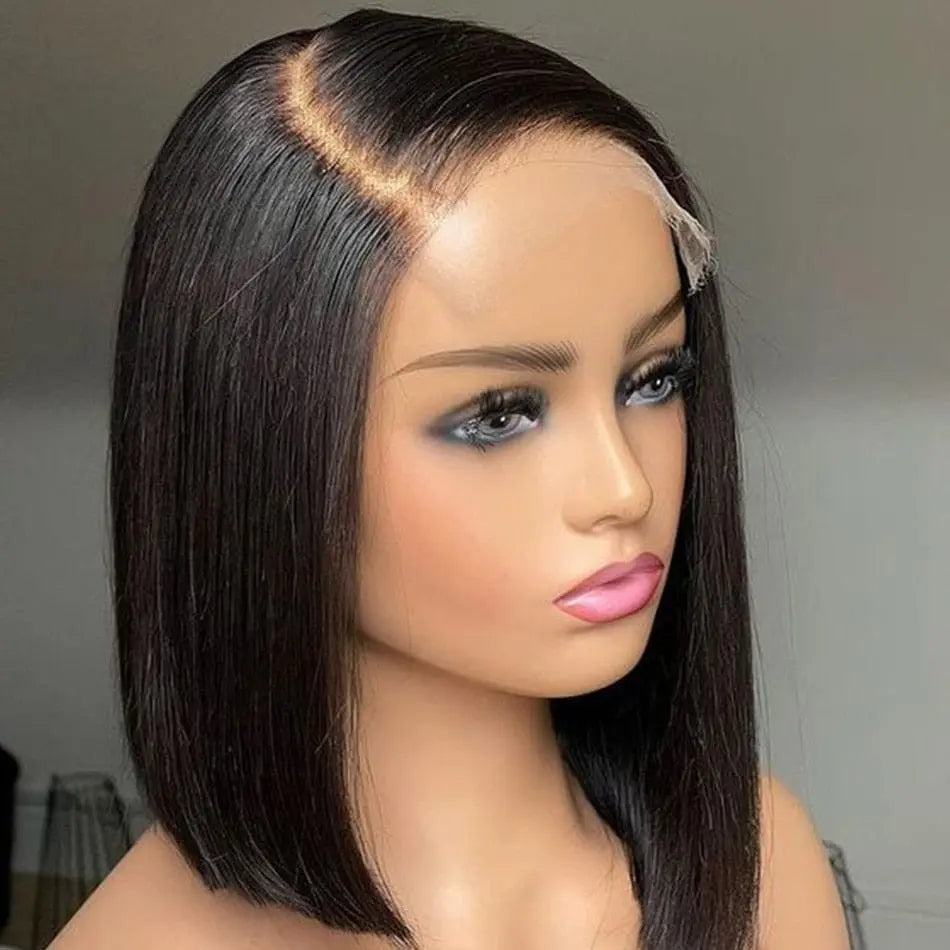 Short Bob Human Hair Wigs Brazilian 13X1 T Part Straight Lace Wigs For Women Transparent Lace Pre Plucked Bone Bob Wig On Sale - SHOWLU FASHION STORE