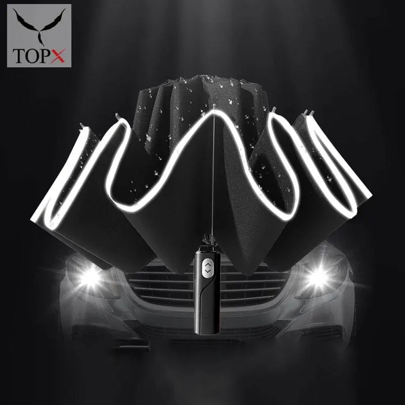 Showlu Fashion Store 0 Black1 Windproof Reverse Automatic Umbrella Rain Women Men Car Large Business 3Folding Umbrellas 10 Ribs Reflective Stripe Paraguas