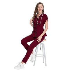 Showlu Fashion Store Zipper multi color Reusable Stretchy Beautician dental Uniforms Nurse Uniform Medical Scrubs
