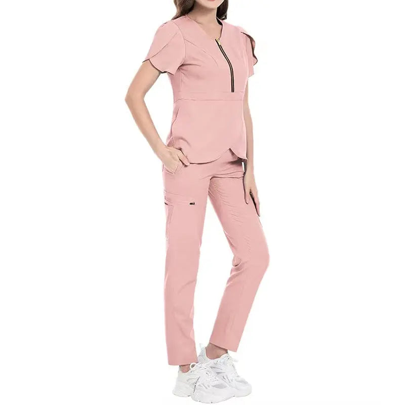 Showlu Fashion Store Zipper multi color Reusable Stretchy Beautician dental Uniforms Nurse Uniform Medical Scrubs