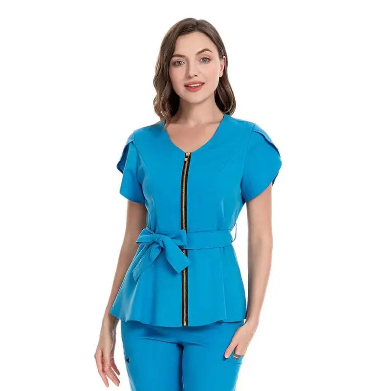 Showlu Fashion Store Zipper multi color Reusable Stretchy Beautician dental Uniforms Nurse Uniform Medical Scrubs