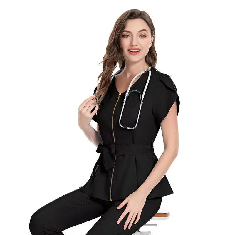 Showlu Fashion Store Zipper multi color Reusable Stretchy Beautician dental Uniforms Nurse Uniform Medical Scrubs