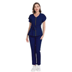 Showlu Fashion Store Zipper multi color Reusable Stretchy Beautician dental Uniforms Nurse Uniform Medical Scrubs