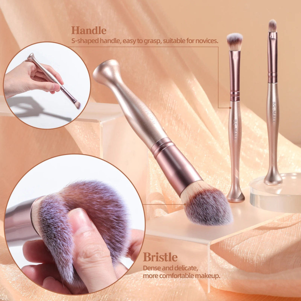 BS - MALL Pink Stand Up Makeup Brushes Set Synthetic Hair 14PCS Private Label Makeup Brushes with Makeup Sponge and Cleaner - SHOWLU FASHION STORE