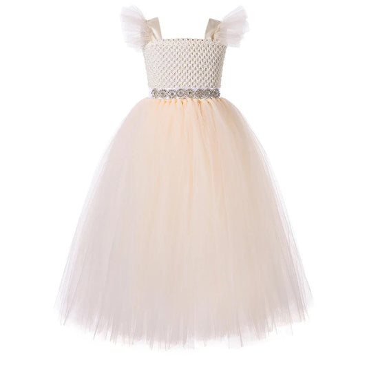 Flower Girls Ruffles Vintage Sequins Lace Party Bridesmaid Gown Pageant Dresses vestido de tul 2021 - SHOWLU FASHION STORE