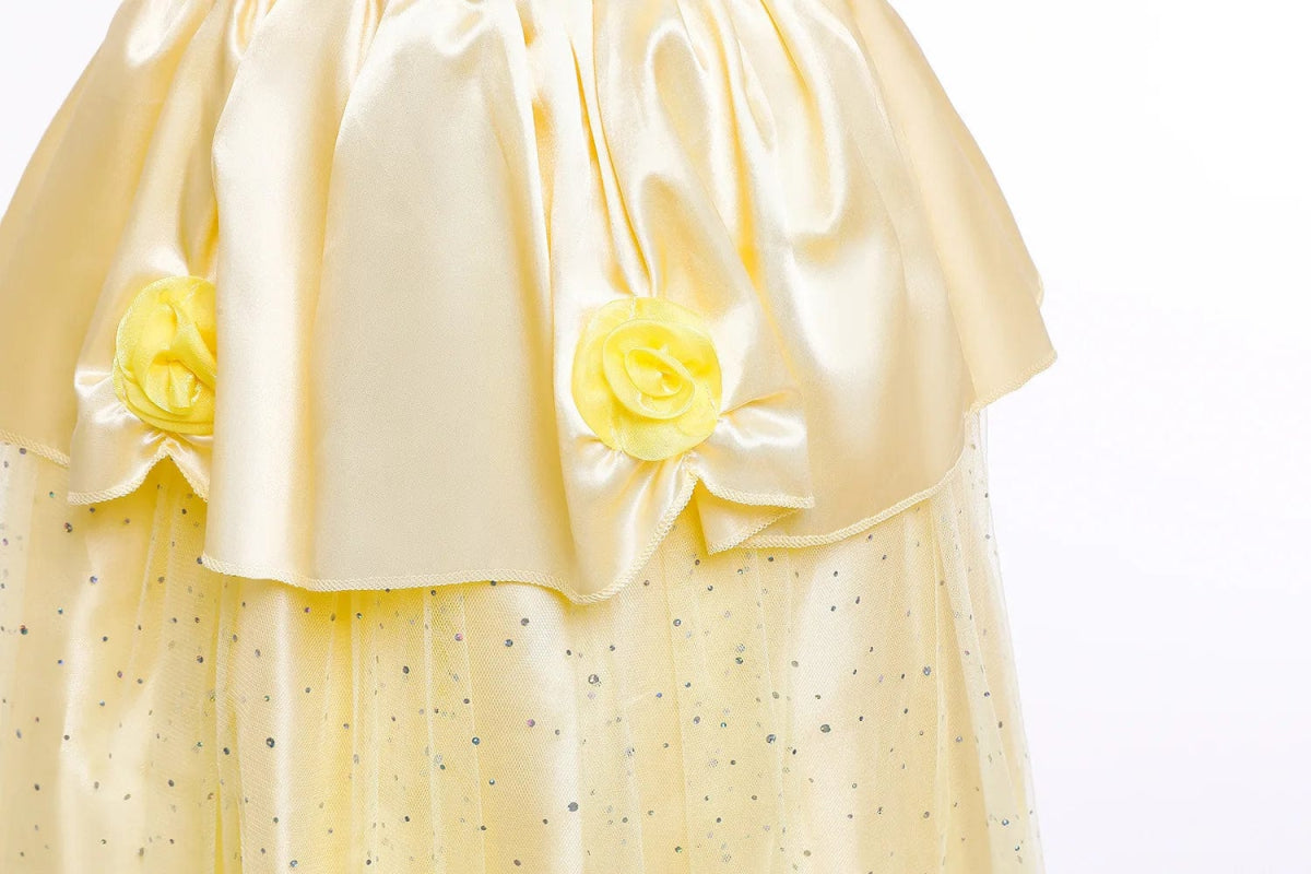 LZH Girls Princess Bell Yellow Dresses for Kids Christmas Halloween Party Cosplay Costume Children Fancy Cos Dress Up - SHOWLU FASHION STORE
