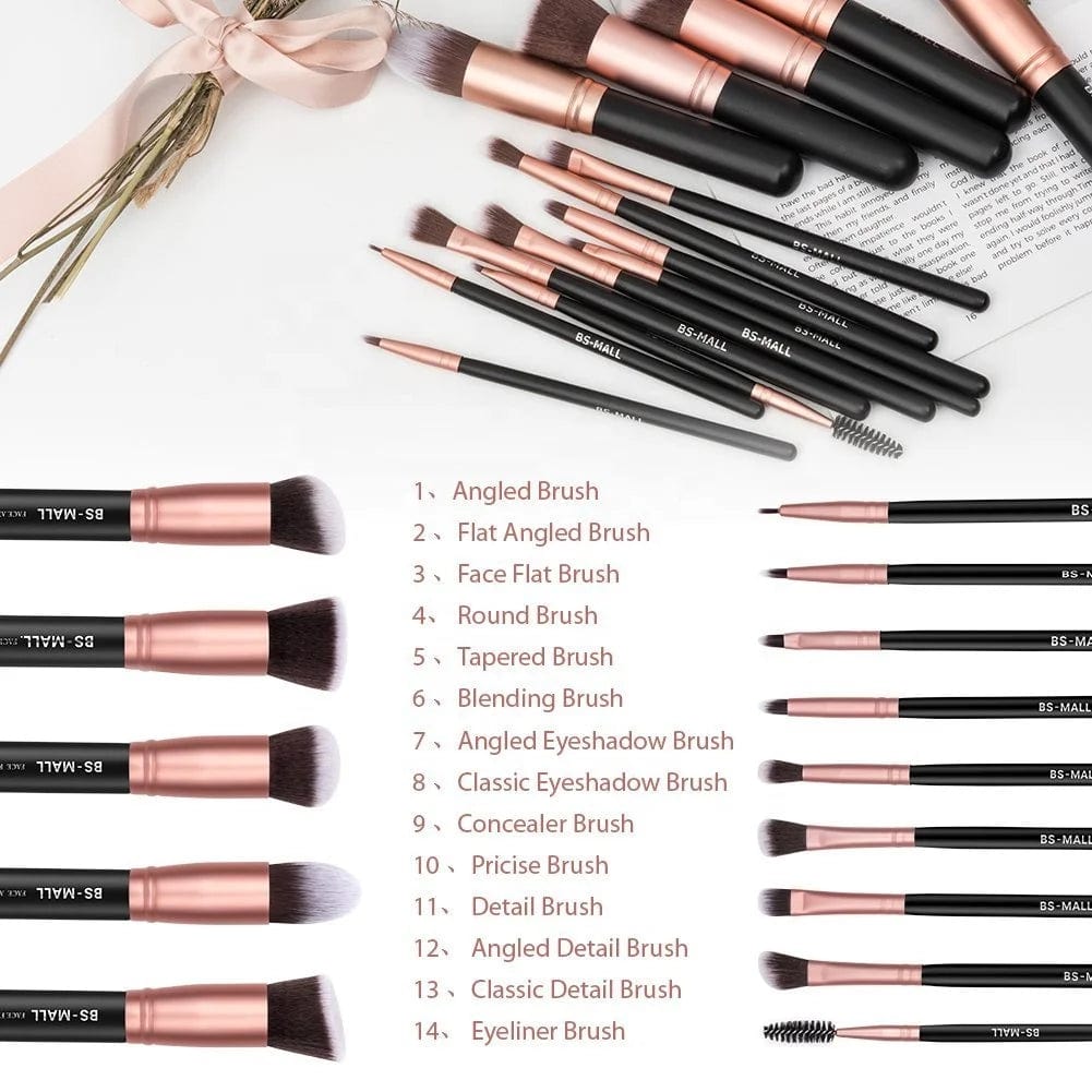 New BS - MALL 14pcs Rose Glod Cosmetic Makeup Brush Face Make Up Blending Brush OEM Available Synthetic Makeup Brushes Set - SHOWLU FASHION STORE