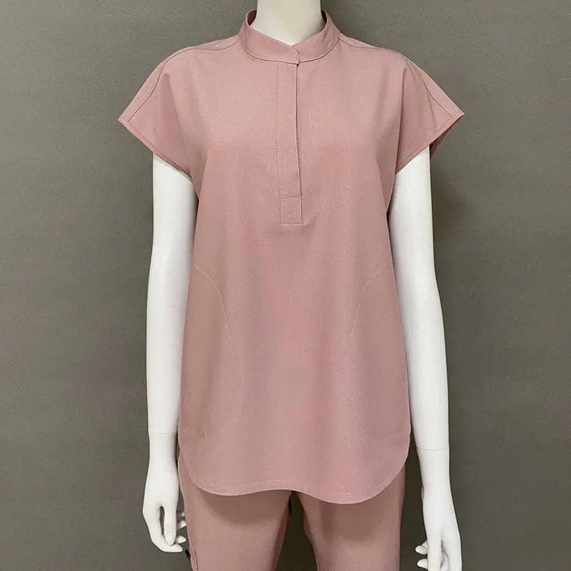 Showlu Fashion Store S / # 12 poly cotton short sleeve V-neck salon nurse scrub top and bottom Scrubs Uniforms Spandex Stretch Hospital Uniform