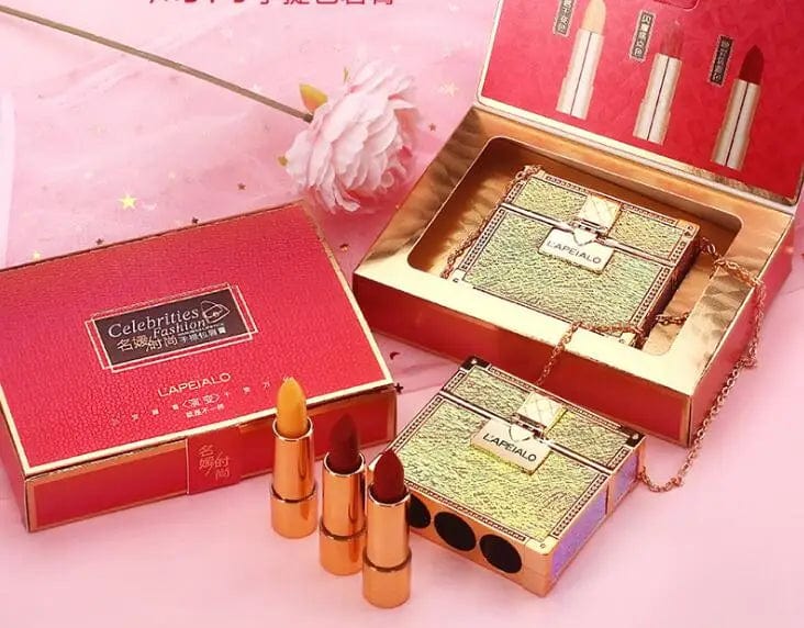 Private labels Glitter Bag Lipstick Matte Moisturizing Velvet lasting Temperature change Lip balm 3pcs in bag Fashion Makeup - SHOWLU FASHION STORE