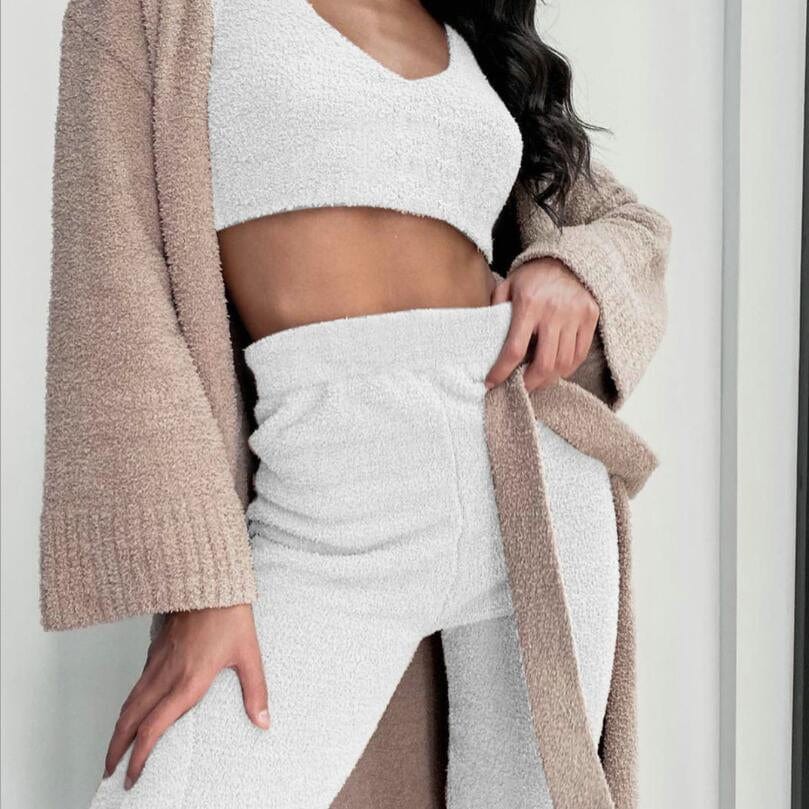 Professional title: "Women's 3 - Piece Long Sleeve Crop Tank Top and Drawstring Shorts Pajama Set" - SHOWLU FASHION STORE