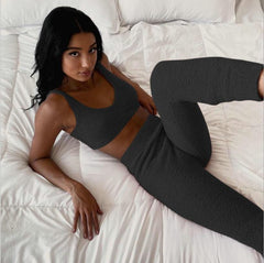 Professional title: "Women's 3 - Piece Long Sleeve Crop Tank Top and Drawstring Shorts Pajama Set" - SHOWLU FASHION STORE