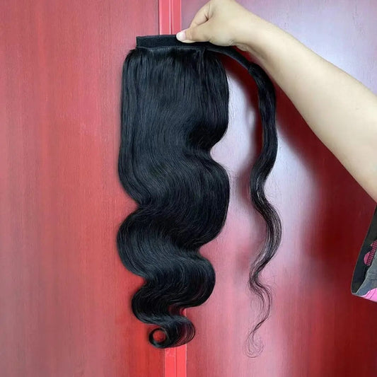 Silk Straight Wrap Ponytail Human Hair Remy 613 European Ponytail Hair body wave 100% Natural blonde Ponytail Clip in Extensions - SHOWLU FASHION STORE