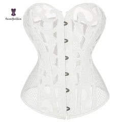 Showlu Fashion Store L / White women costume sexy lingerie transparent mesh corselet hollow out erotic bridal corsets with thong