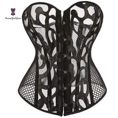 Showlu Fashion Store S / black women costume sexy lingerie transparent mesh corselet hollow out erotic bridal corsets with thong